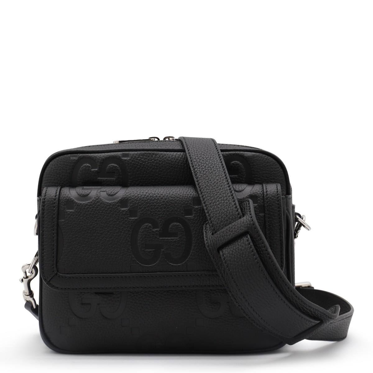 BLACK LEATHER JUMBO SMALL CROSSBODY BAG
