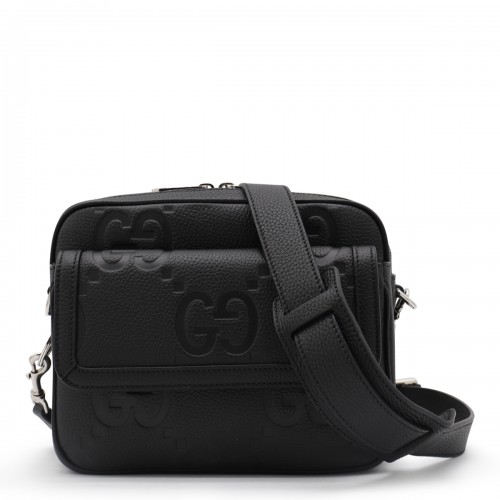 BLACK LEATHER JUMBO SMALL CROSSBODY BAG