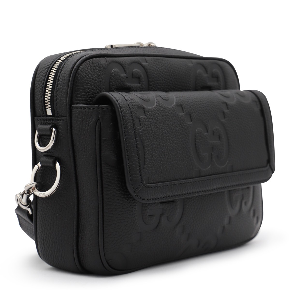 BLACK LEATHER JUMBO SMALL CROSSBODY BAG