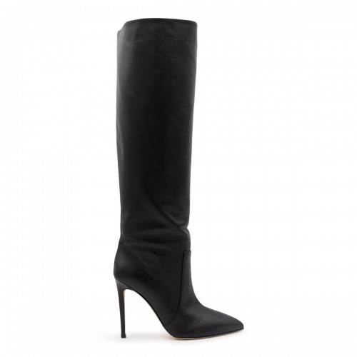 BLACK LEATHER STILETTO BOOTS