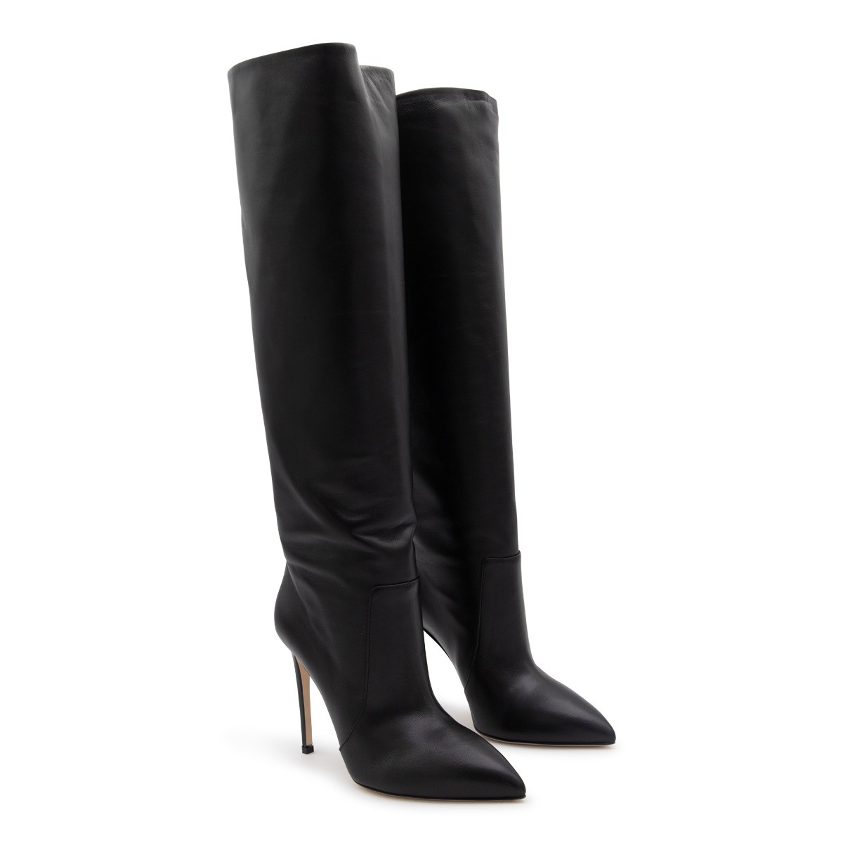 BLACK LEATHER STILETTO BOOTS