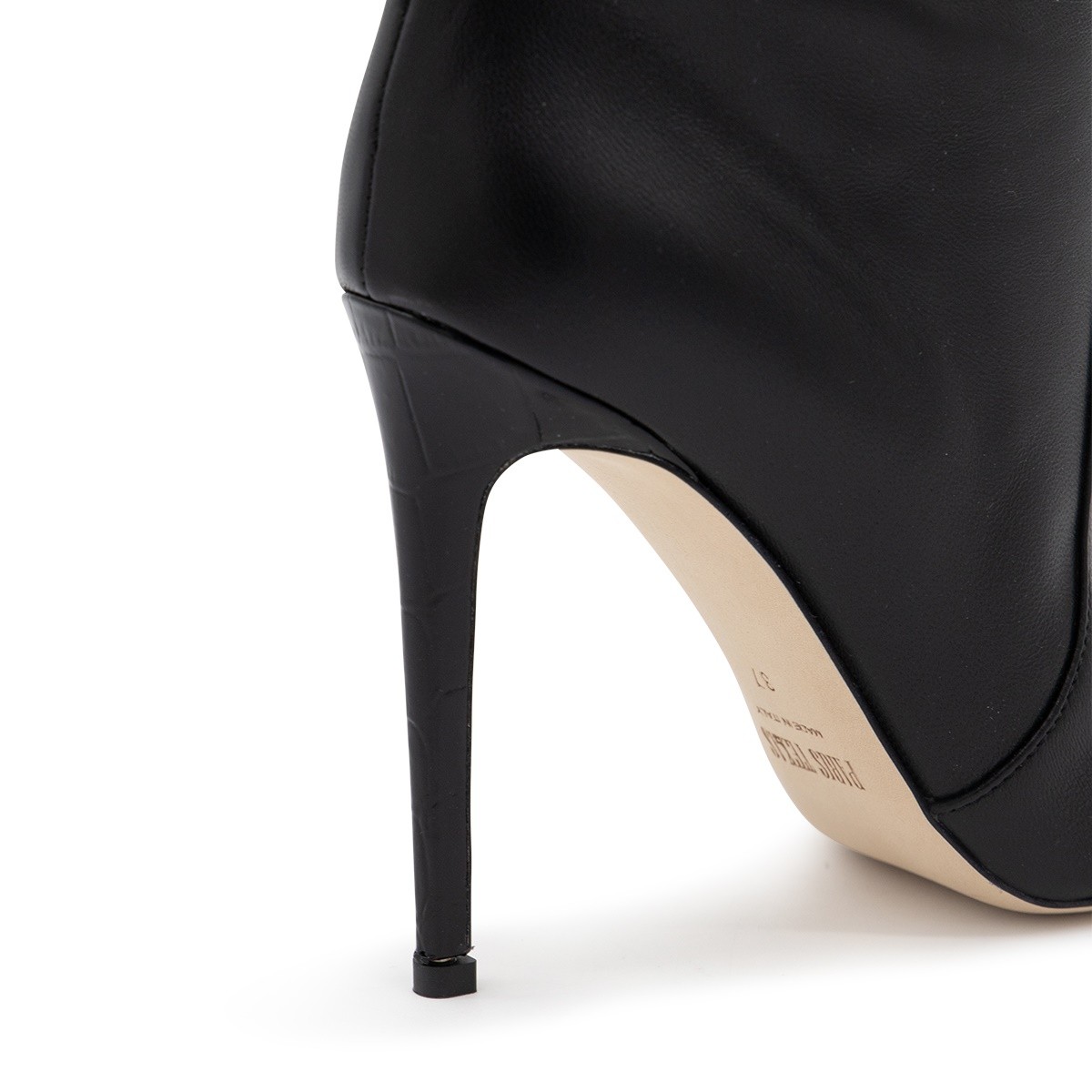 BLACK LEATHER STILETTO BOOTS