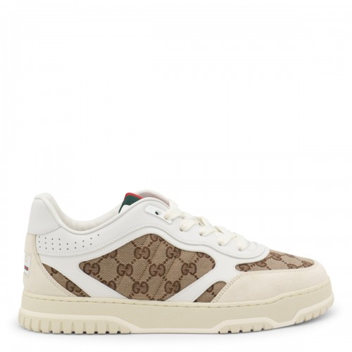 WHITE AND BEIGE LEATHER SNEAKERS
