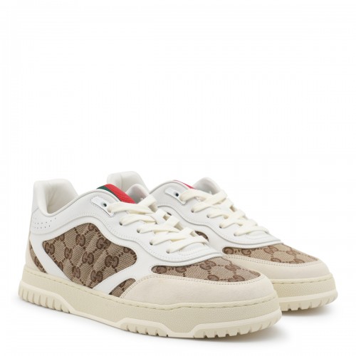 WHITE AND BEIGE LEATHER SNEAKERS