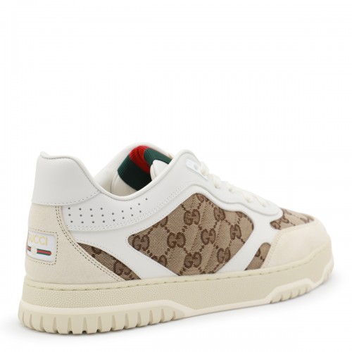 WHITE AND BEIGE LEATHER SNEAKERS
