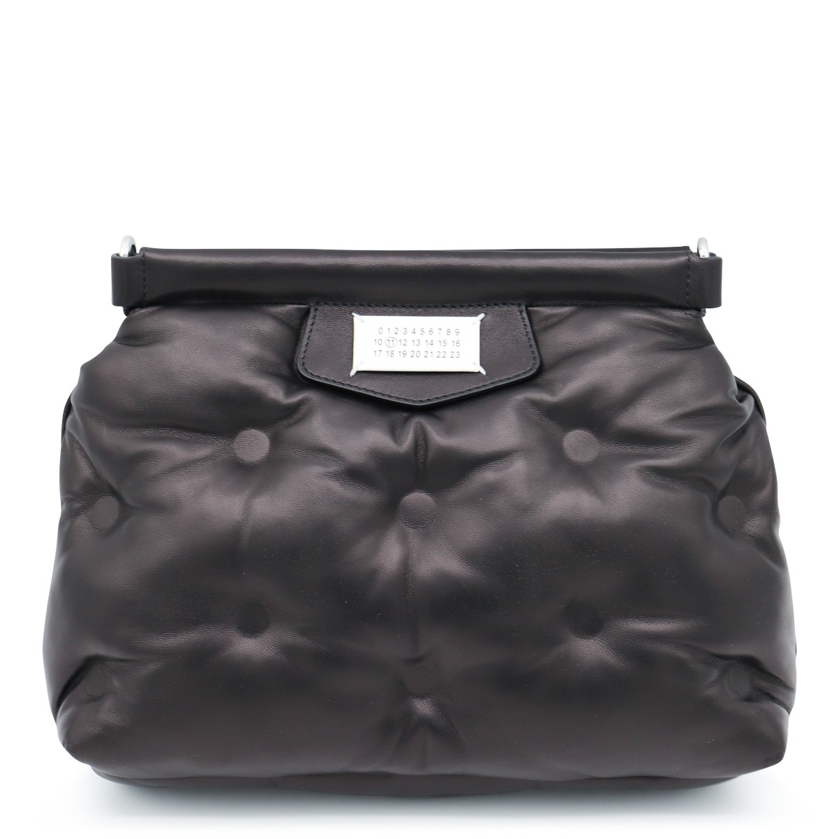 BLACK LEATHER GLAM SLAM CROSSBODY BAG