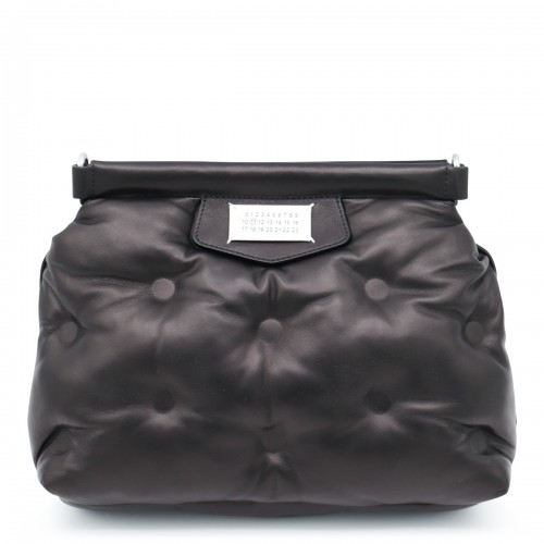 BLACK LEATHER GLAM SLAM CROSSBODY BAG