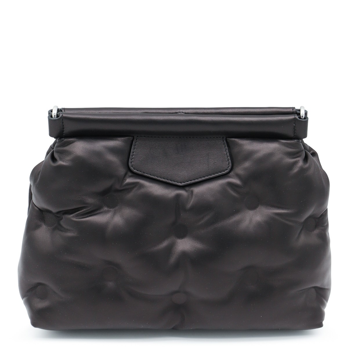 BLACK LEATHER GLAM SLAM CROSSBODY BAG