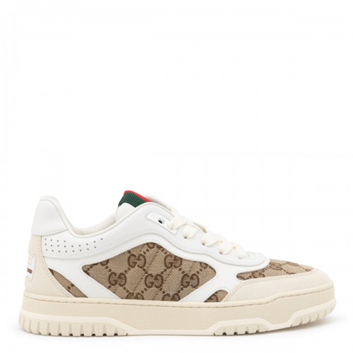 BEIGE AND WHITE LEATHER SNEAKERS