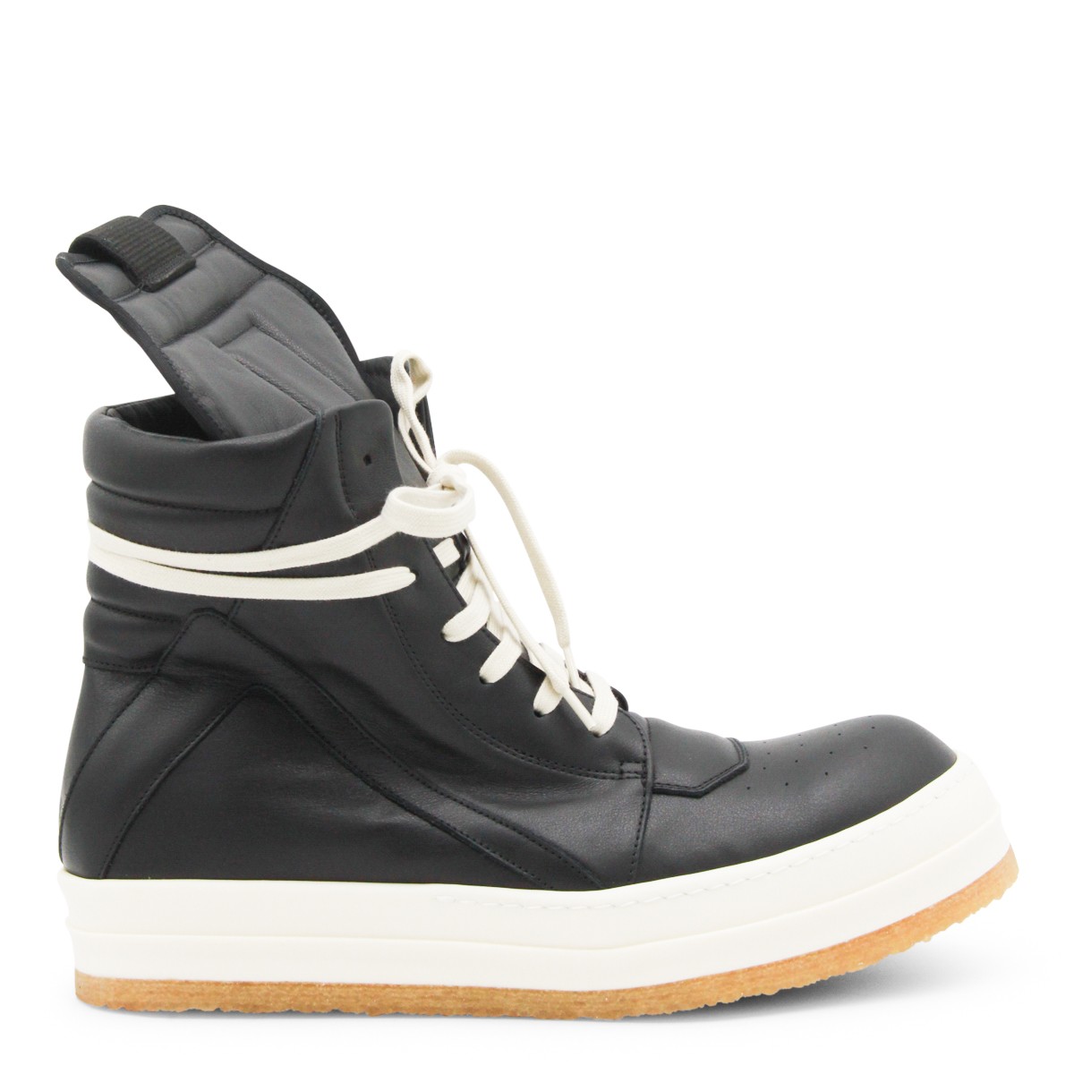 BLACK LEATHER GEOBASKET SNEAKERS