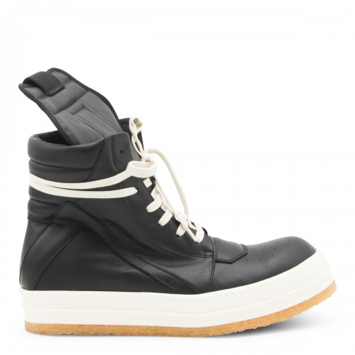 BLACK LEATHER GEOBASKET SNEAKERS