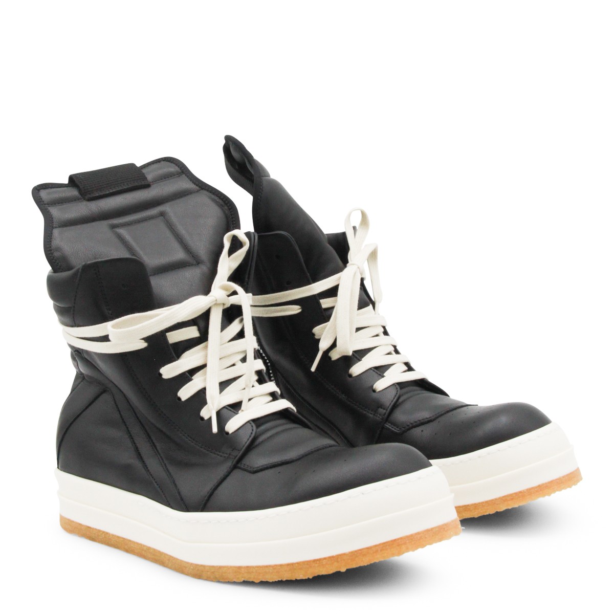 BLACK LEATHER GEOBASKET SNEAKERS