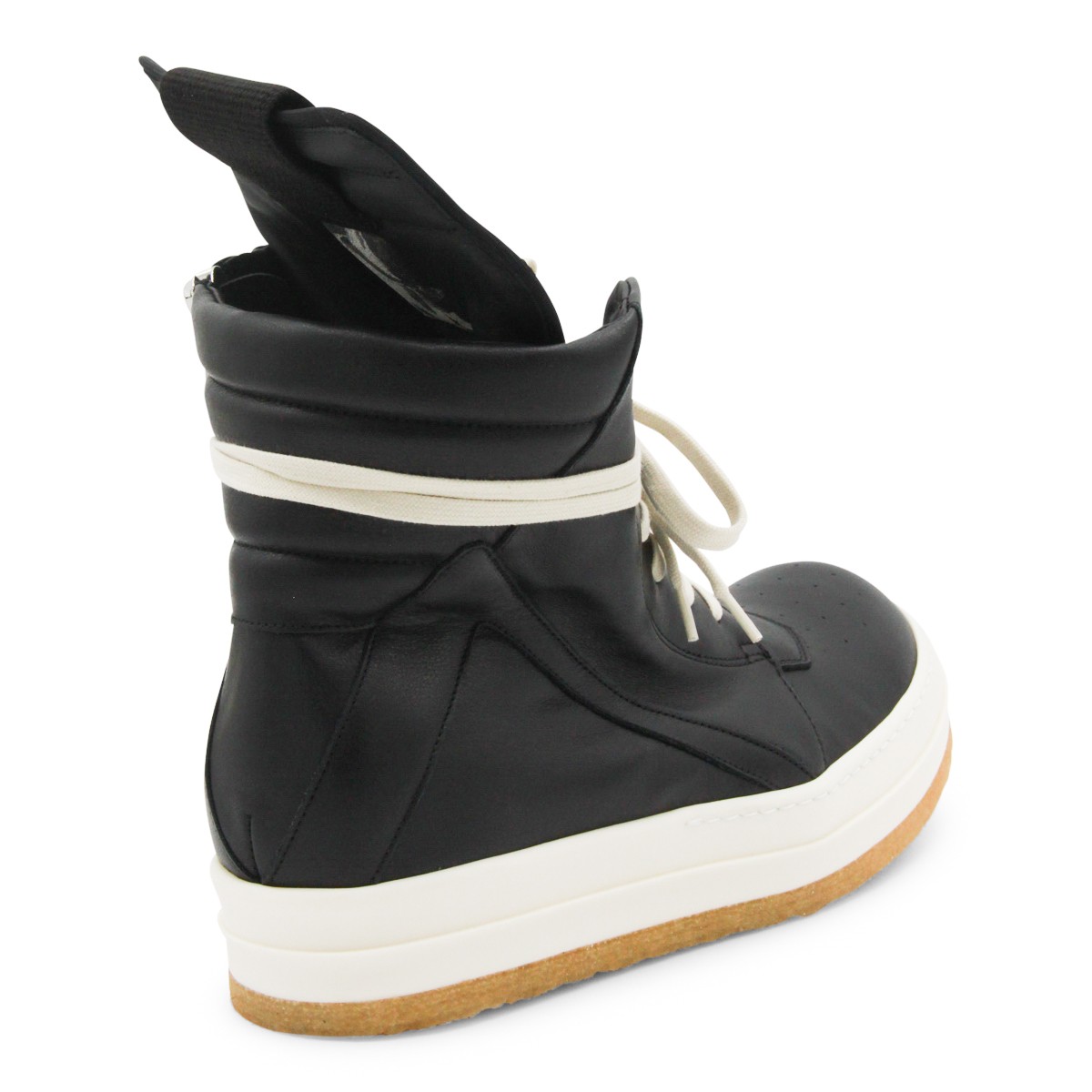 BLACK LEATHER GEOBASKET SNEAKERS