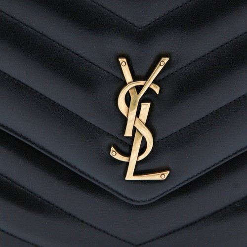 BLACK LEATHER LOULOU LARGE TOP HANDLE BAG