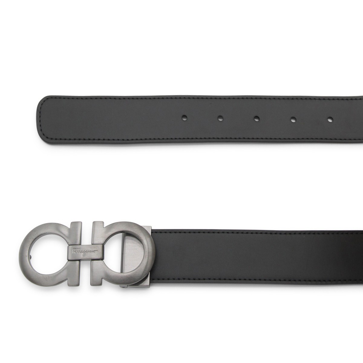 BLACK LEATHER GANCINI REVERSIBLE BELT BLACK LEATHER GANCINI REVERSIBLE BELT