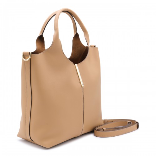 BEIGE LEATHER TOP HANDLE BAG