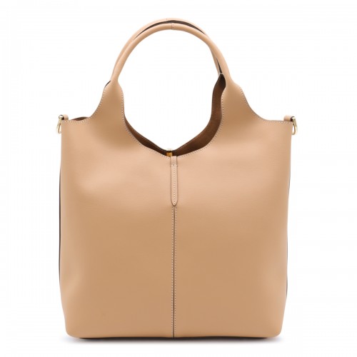 BEIGE LEATHER TOP HANDLE BAG