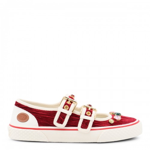 BURGUNDY AND WHITE LEATHER SNEAKERS