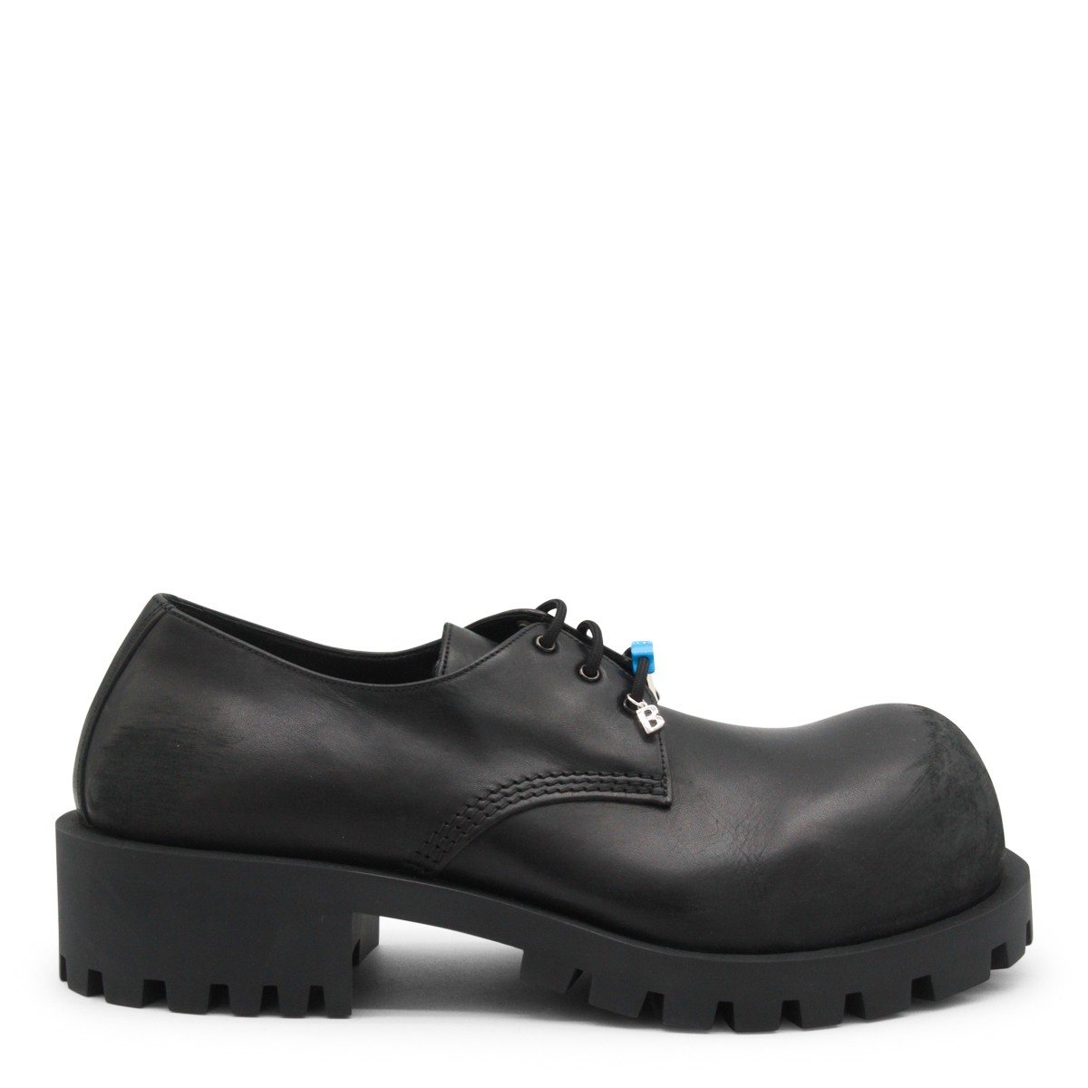 BLACK LEATHER DERBY HUMMER LACE UP SHOES