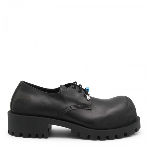 BLACK LEATHER DERBY HUMMER LACE UP SHOES