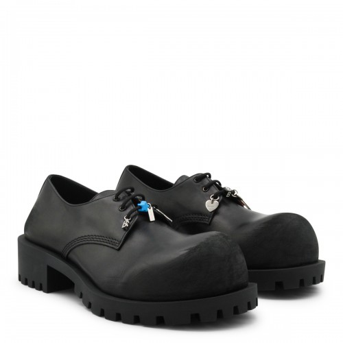 BLACK LEATHER DERBY HUMMER LACE UP SHOES