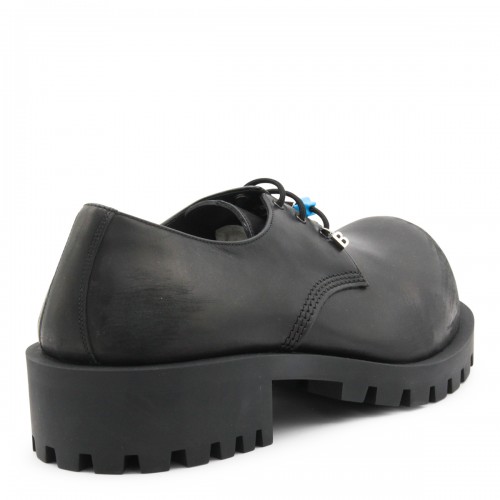 BLACK LEATHER DERBY HUMMER LACE UP SHOES