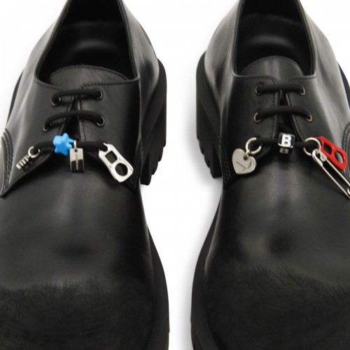 BLACK LEATHER DERBY HUMMER LACE UP SHOES