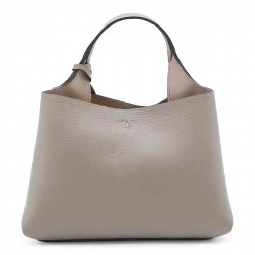 BEIGE LEATHER TOP HANDLE BAG