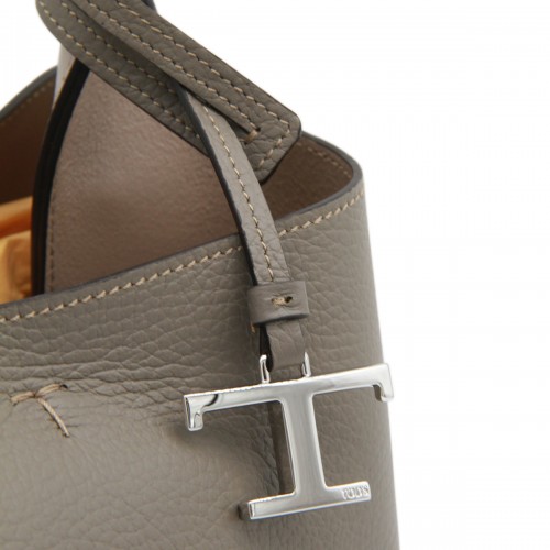 BEIGE LEATHER TOP HANDLE BAG