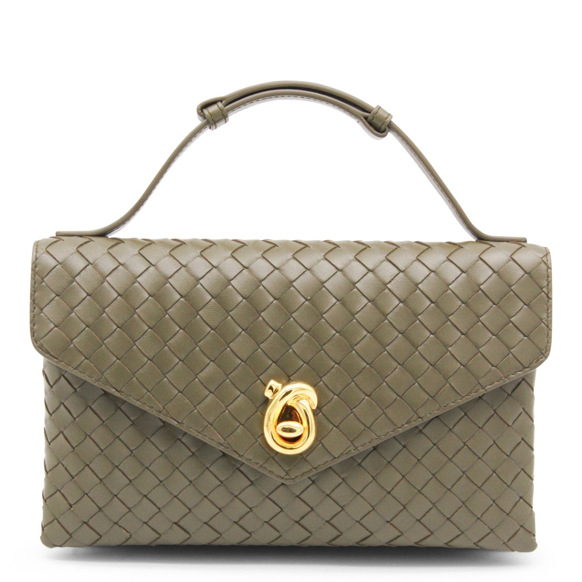 GREEN LEATHER KNOT LOCK TOP HANDLE BAG