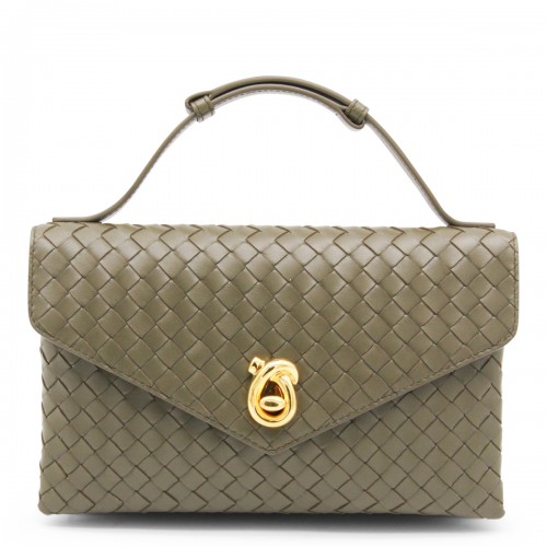 GREEN LEATHER KNOT LOCK TOP HANDLE BAG