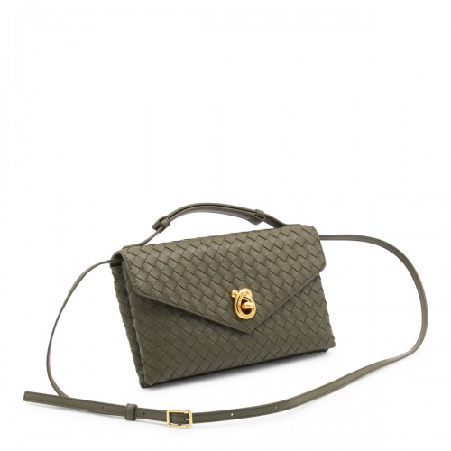 GREEN LEATHER KNOT LOCK TOP HANDLE BAG
