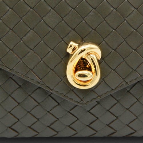 GREEN LEATHER KNOT LOCK TOP HANDLE BAG