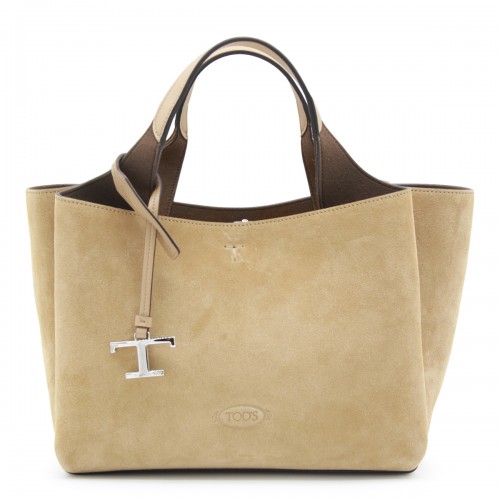 BEIGE LEATHER TOP HANDLE BAG