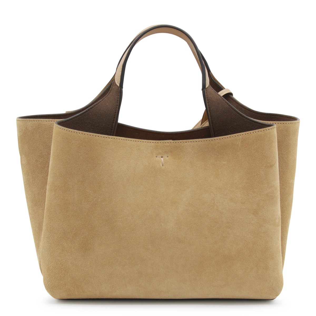 BEIGE LEATHER TOP HANDLE BAG