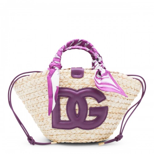 BEIGE AND VIOLET RAFFIA SATCHEL
