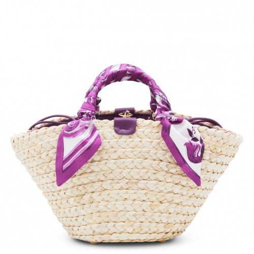 BEIGE AND VIOLET RAFFIA SATCHEL