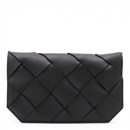 BLACK LEATHER DIAGO POUCH