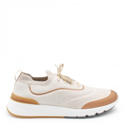 BEIGE AND BROWN LEATHER SNEAKERS