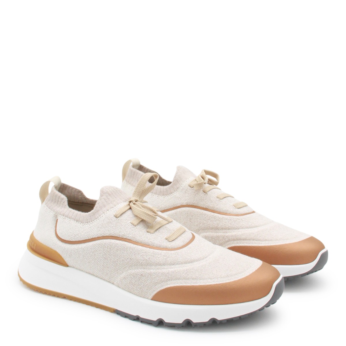 BEIGE AND BROWN LEATHER SNEAKERS