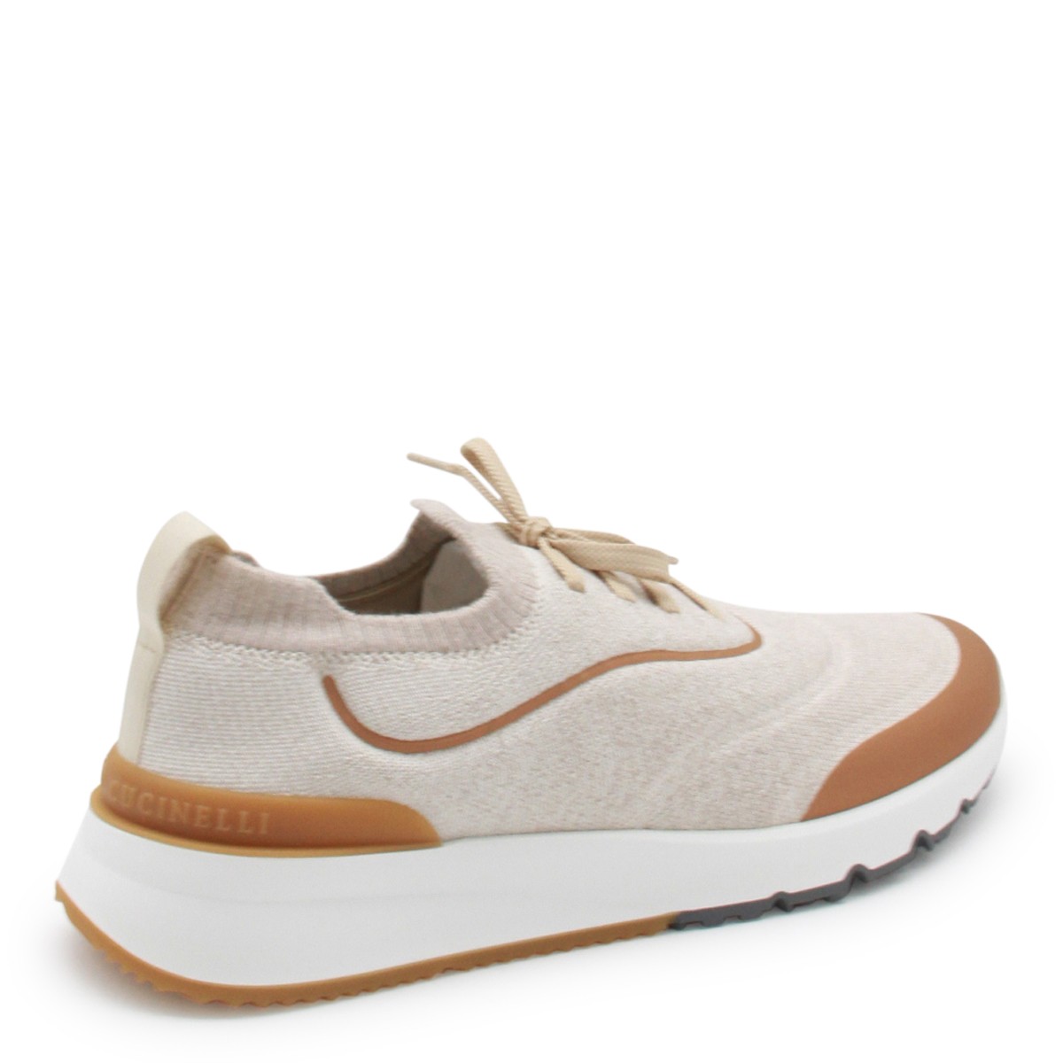 BEIGE AND BROWN LEATHER SNEAKERS