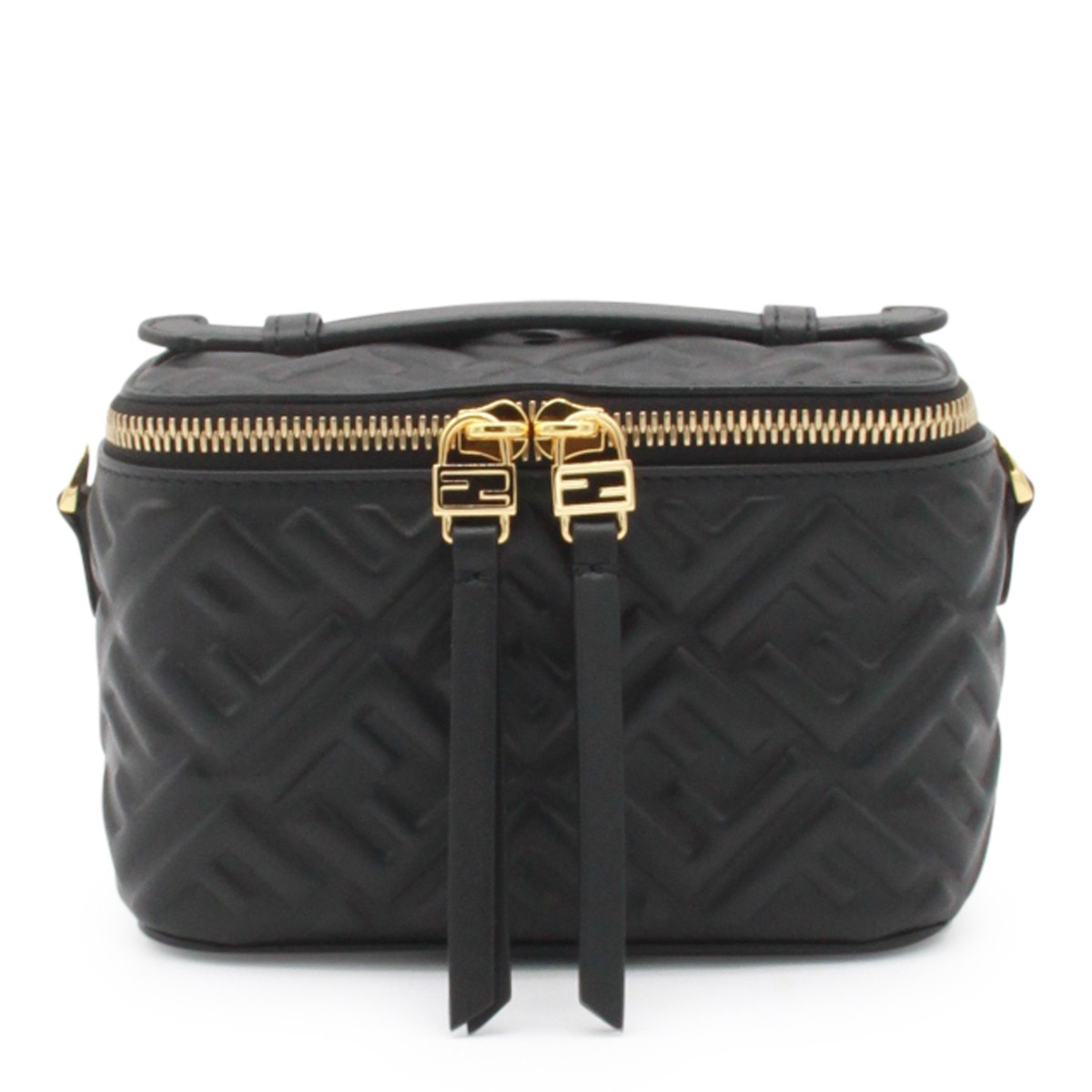 BLACK LEATHER VANITY NAP TOP HANDLE BAG
