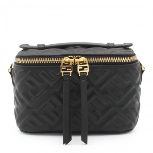 BLACK LEATHER VANITY NAP TOP HANDLE BAG