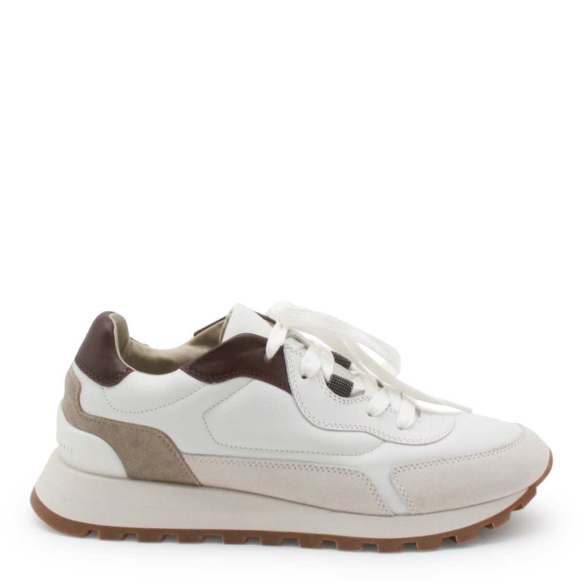 WHITE AND BEIGE LEATHER SNEAKERS