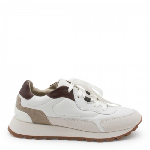WHITE AND BEIGE LEATHER SNEAKERS