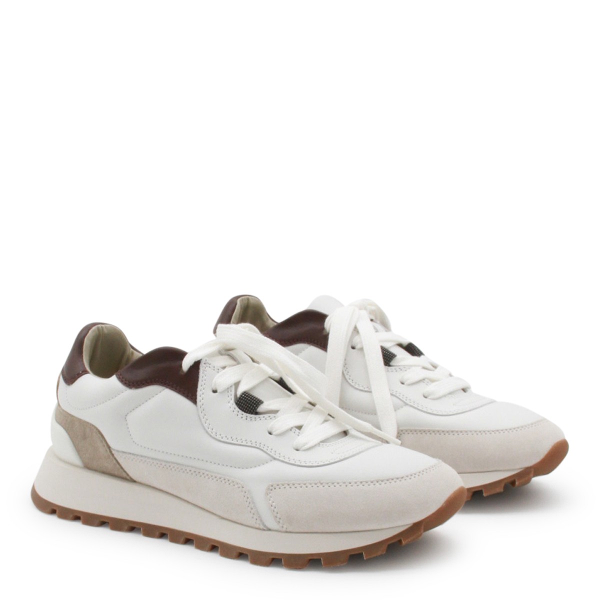 WHITE AND BEIGE LEATHER SNEAKERS