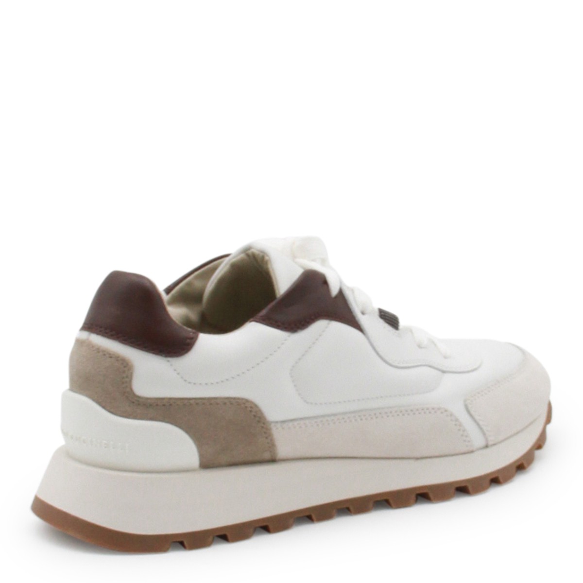 WHITE AND BEIGE LEATHER SNEAKERS