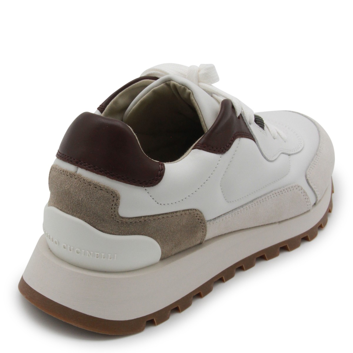 WHITE AND BEIGE LEATHER SNEAKERS