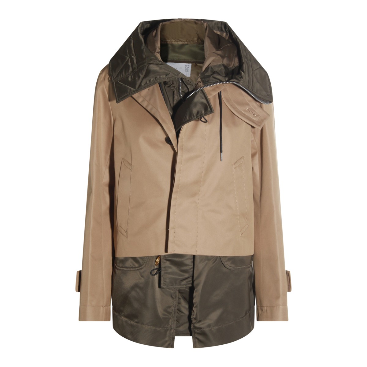 BEIGE AND GREEN COTTON CASUAL JACKET