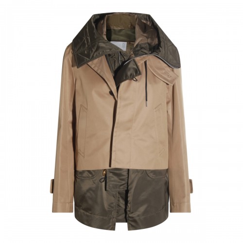 BEIGE AND GREEN COTTON CASUAL JACKET